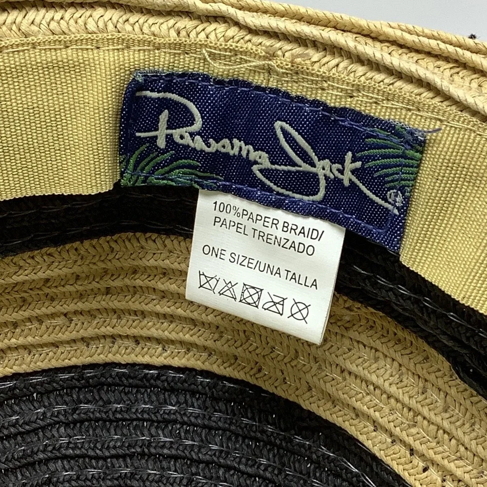 Panama Jack Womans Straw Sun Hat Tan‎ Black Beach Hat Wide Brim